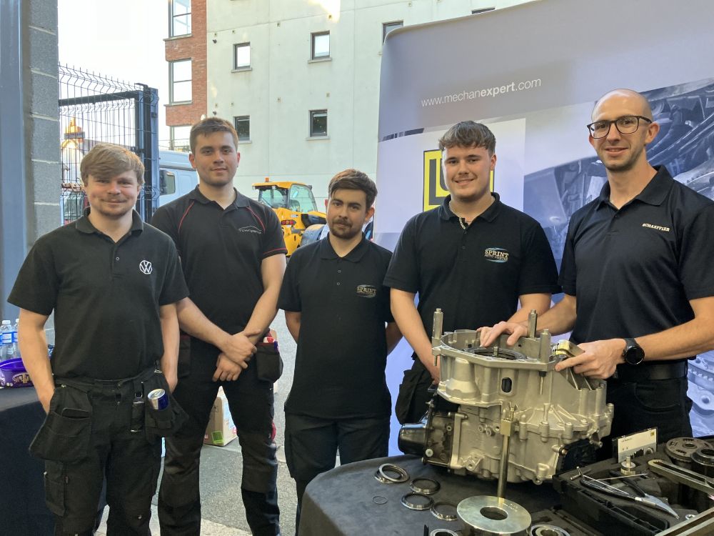 SERC Students Jonny Tinsley, Stuart Cooper, James Skidmore and Reece McManus with James Mainwaring of Schaeffler.